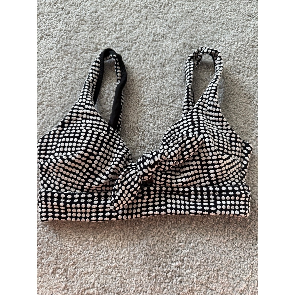 NWT Aerie Jacquard Tie Black and White Polka Dot Bikini Top Size X-Small